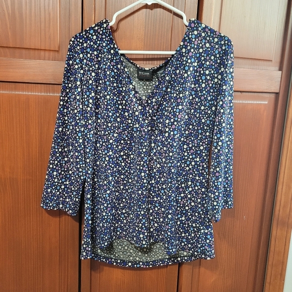 New York & Company Tops - New York & Company Stretch Blue Multicolored Polkadot Long Sleeve | XL